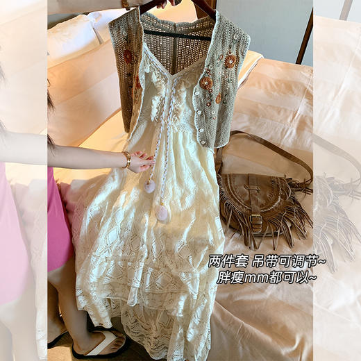 <曾小咸推荐> 法式初恋长裙女夏季新款海边度假风马甲吊带连衣裙两件套 商品图2