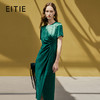 EITIE爱特爱夏季新品纯色百搭洋气褶皱收腰连衣裙7407101 商品缩略图0