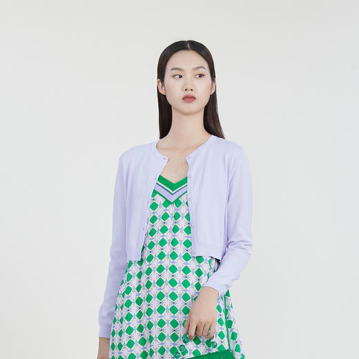 谜底圆领短款针织开衫2023春季新款合体百搭毛衫长袖女231MZ0331 商品图0