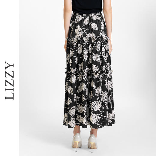 LIZZY 法式优雅玫瑰花海印花高腰中长款大摆a字半身裙7708 商品图3