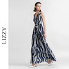 LIZZY 法式优雅条纹挂脖V领露背显瘦气质度假礼服连衣裙6243 商品缩略图2