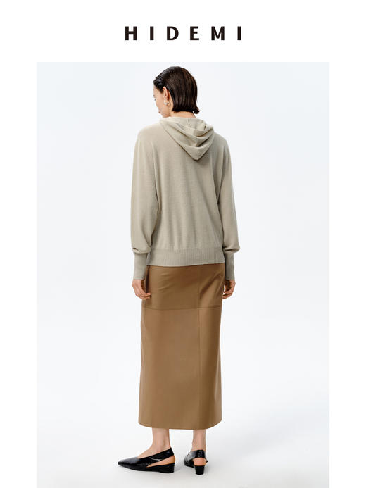HIDEMI 美利奴羊毛系列连帽廓形宽松针织帽衫 抹茶绿/玛奇朵色 商品图2