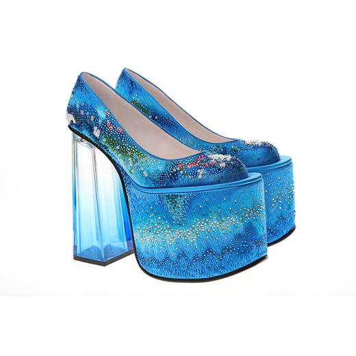 sheme羌族云上系列限量版手工刺绣烫钻方头厚水台新中式优雅单鞋可定制 商品图5