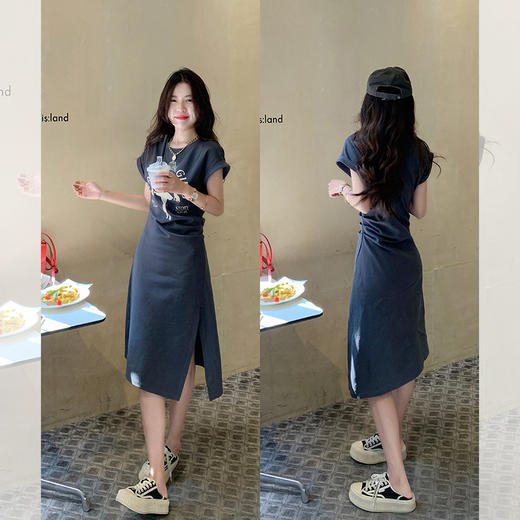 连衣裙2023新款女韩系别致小众设计感印花包臀短袖t恤长裙 商品图4