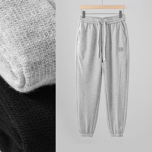 半身缘男裤 春秋刺绣简约日系花灰色运动休闲卫裤502 商品图3