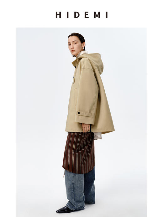 HIDEMI极简连帽休闲廓形户外感风衣 商品图2