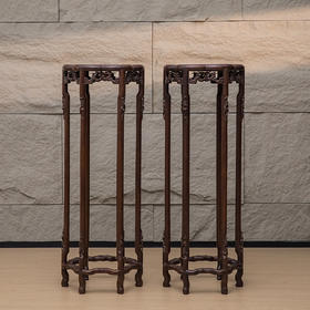 清 红木梅花形六足花几（一对）