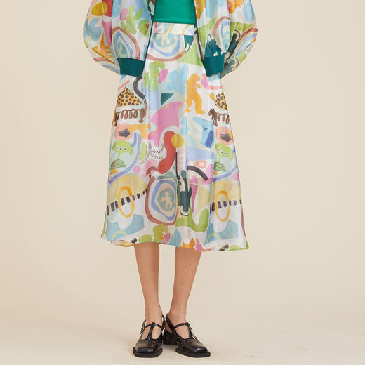 谜底2023夏季新款复古浪漫飘逸绘画感印花中长款半身裙235MB6016 商品图2