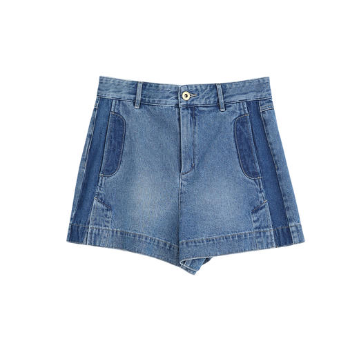 谜底牛仔短裤女2023春新款时尚百搭高腰拼接修身牛仔裤231MK0083 商品图4