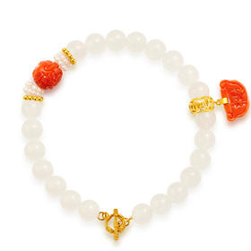 【熙】软玉温香·18K金白玉珊瑚手串