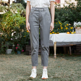 Famecoco范可儿牛仔裤修身小脚夏季高腰直筒休闲裤女原创小众FAB3GA018