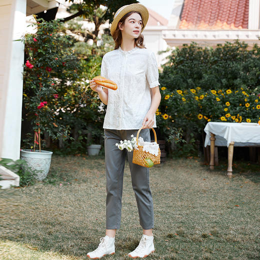 Famecoco范可儿牛仔裤修身小脚夏季高腰直筒休闲裤女原创小众FAB3GA018 商品图4