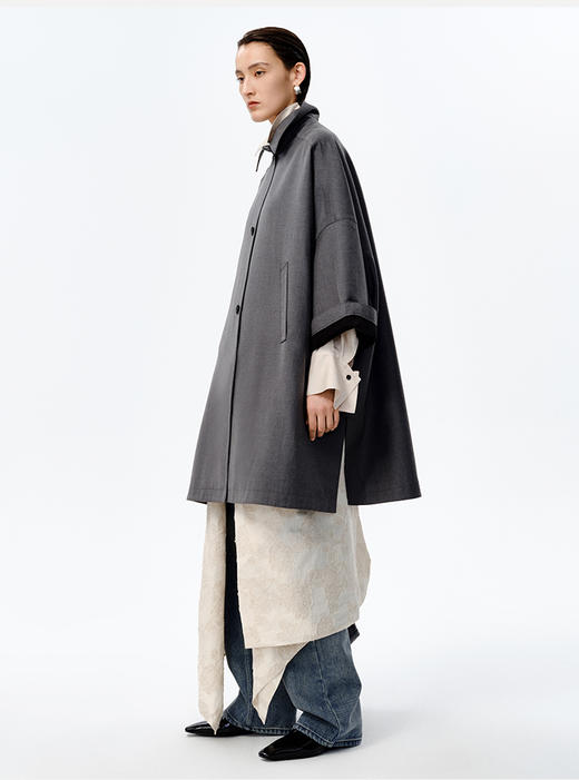 HIDEMI 大廓形伞状极简风衣 灰色/巧克力棕 商品图7
