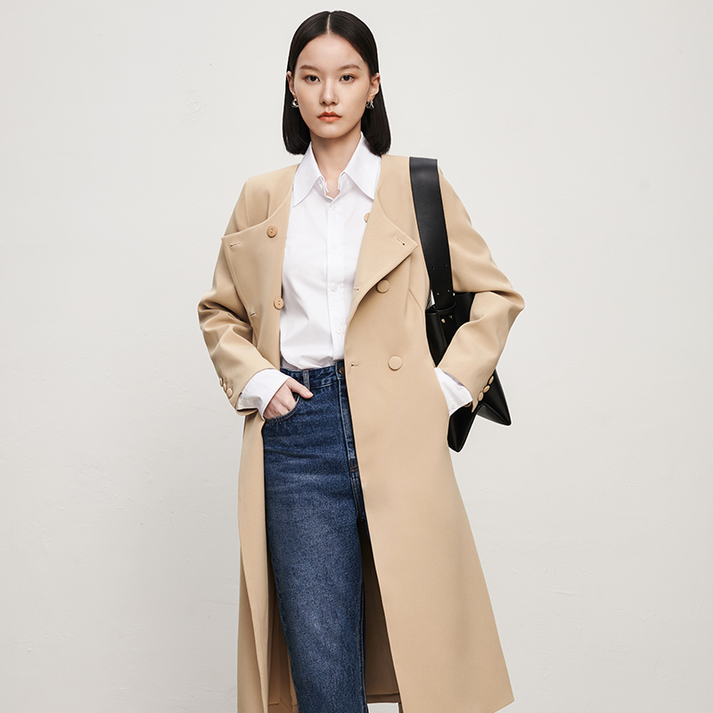 IN AND ON2023春季新款高阶圆领系带长外套