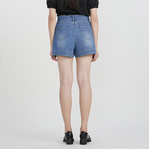 谜底牛仔短裤女2023春新款时尚百搭高腰拼接修身牛仔裤231MK0083 商品图2