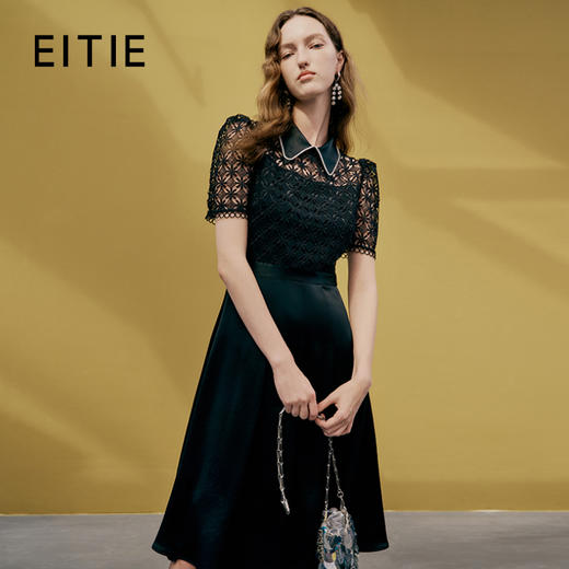 EITIE爱特爱夏季新款洋气镂空蕾丝显瘦收腰A裙摆连衣裙7407104 商品图0