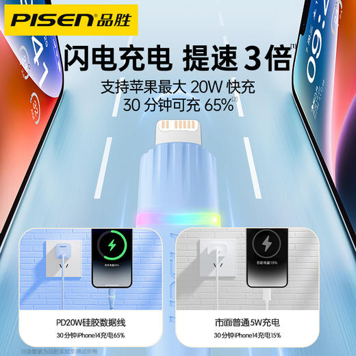 品胜 苹果数据线 Lightning/PD快充七彩系列数据线1.2m 苹果手机平板充电线 支持PD20W快充 商品图3