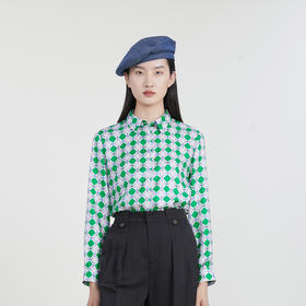 谜底复古花色衬衫长袖女2023春新款宽松印花中长款衬衣231GC0084