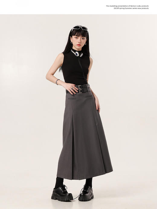 <曾小咸推荐>半身裙女春夏2023新款高腰复古别致小众设计感中长裙一步裙 商品图1