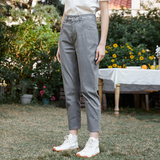 Famecoco范可儿牛仔裤修身小脚夏季高腰直筒休闲裤女原创小众FAB3GA018 商品图1