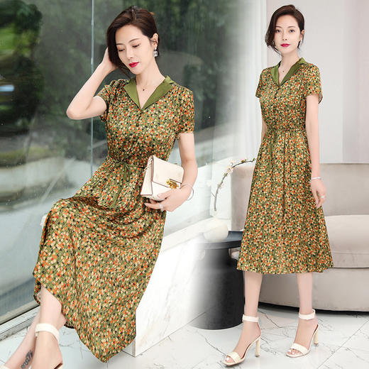 ASE-1083翻领气质优雅名媛百搭真丝连衣裙 商品图1