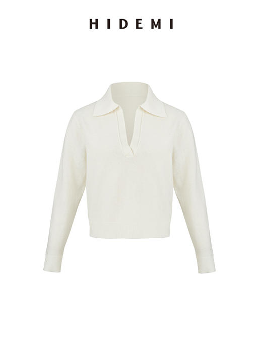 HIDEMI 美利奴羊毛系列polo式极简廓形针织毛衣 休闲灰/自然白 商品图10