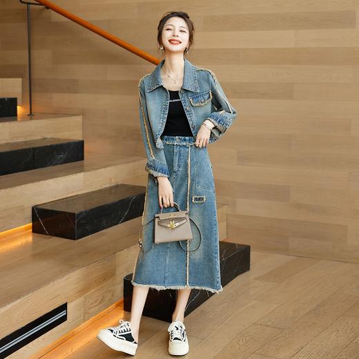 柔软舒适，翻领短外套半身裙牛仔套装HR-QSXE9263-1 商品图7
