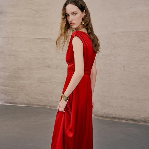 EITIE爱特爱夏季新款修身红色飞袖A裙摆礼服连衣裙7477111 商品图5