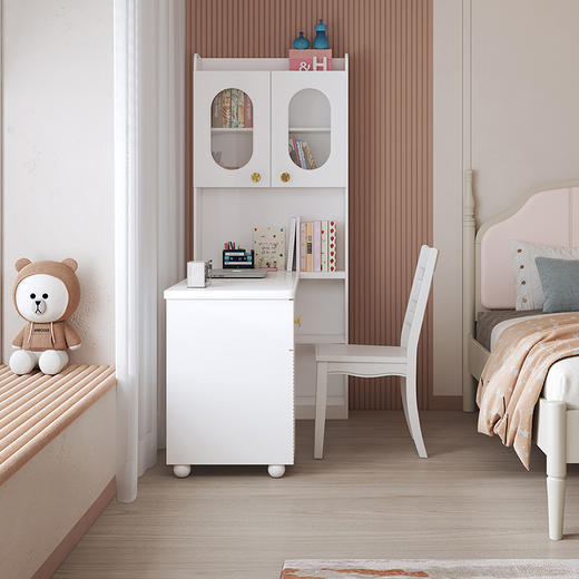 喜梦宝转角书桌书架组合一体简约家用卧室学生学习桌写字桌子 商品图0