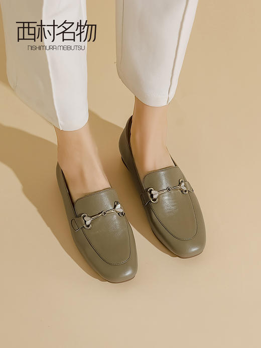 西村名物2023春季新款粗跟百搭乐福鞋女英伦风通勤小皮鞋女11961 商品图0