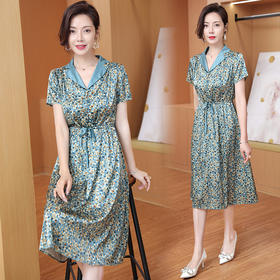 ASE-1083翻领气质优雅名媛百搭真丝连衣裙