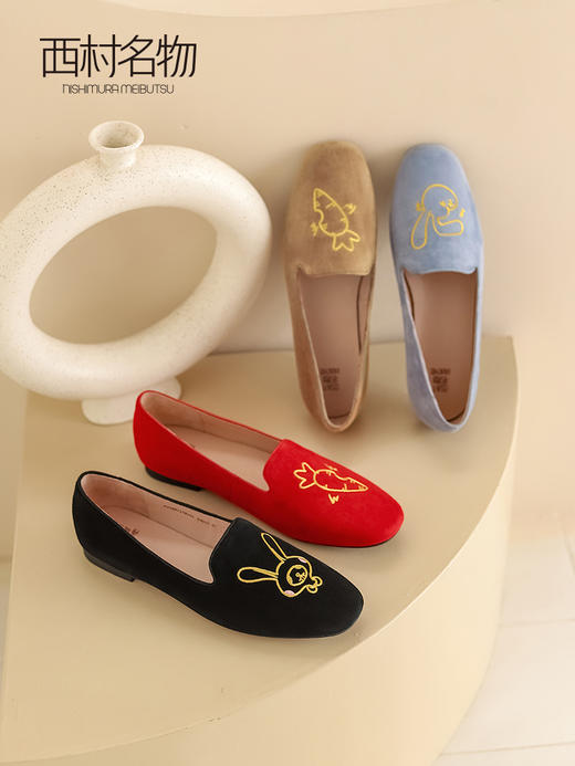 西村名物2023春季新款一脚蹬软皮软底兔年款玩趣浅口单鞋女11781 商品图1