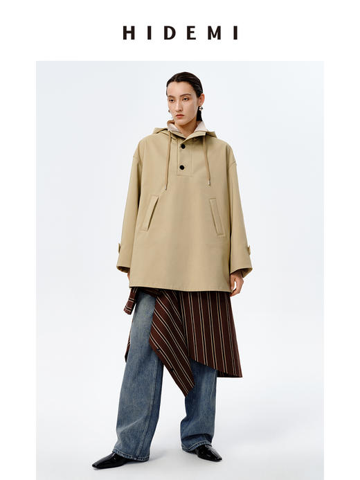 HIDEMI极简连帽休闲廓形户外感风衣 商品图1