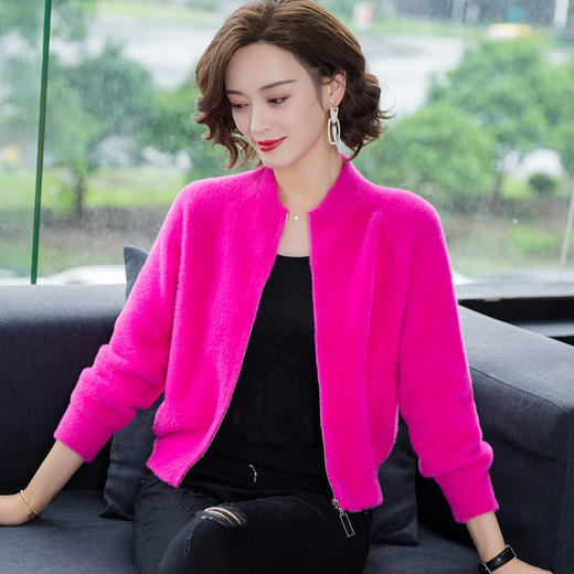 仿水貂绒外套，加厚拉链针织毛衣外套XX-001 商品图0