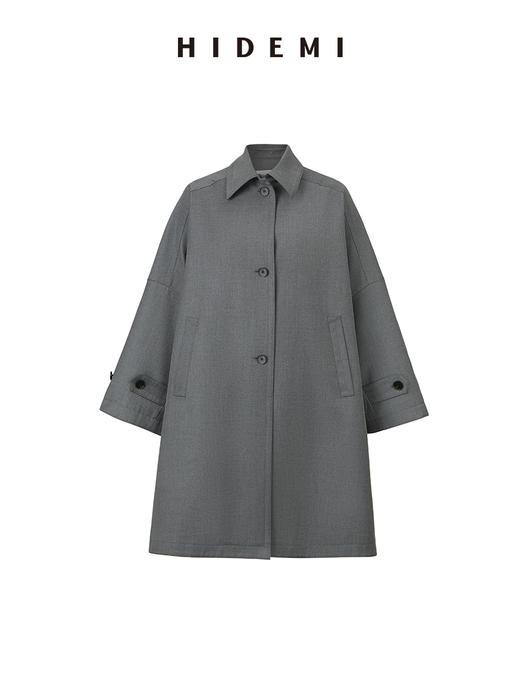 HIDEMI 大廓形伞状极简风衣 灰色/巧克力棕 商品图11