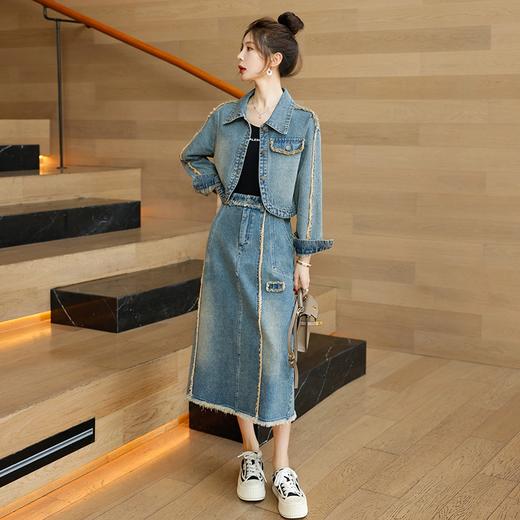 柔软舒适，翻领短外套半身裙牛仔套装HR-QSXE9263-1 商品图8