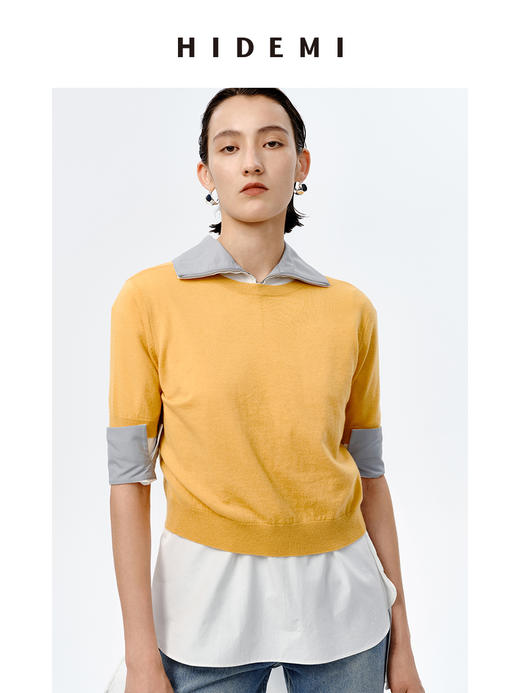 HIDEMI 美利奴羊毛系列薄款前后两面穿短款针织上衣 阳光橙/牛油果绿/马卡龙蓝/黑色 商品图3