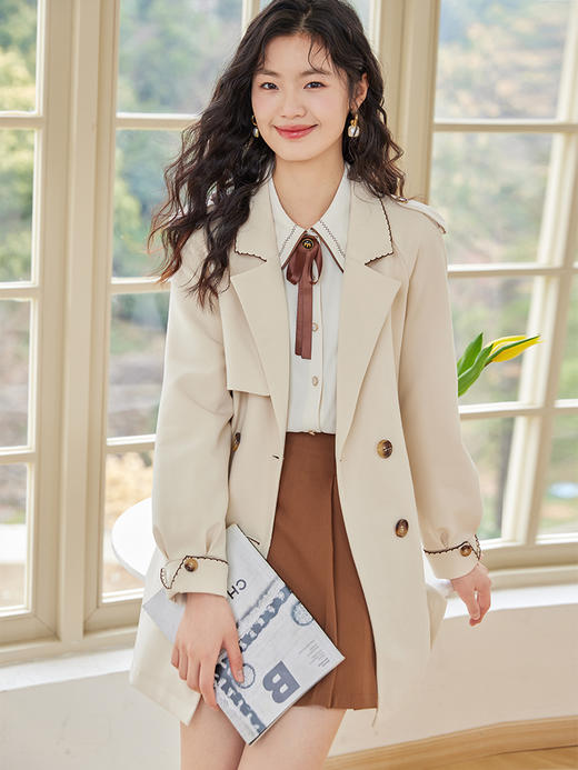 【专属特价】熙世界今年流行文艺韩系休闲风衣外套女中长款高级感大衣2025春装 商品图0