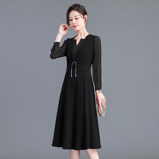 纯色连衣裙中长款，高腰裙打底A字裙QYM-YX-EB23C05-Y 商品图5