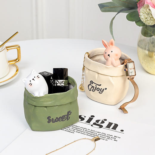 创意复古仿纸袋笔筒收纳树脂摆件 商品图0