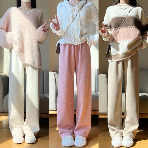 「五款颜色」春秋新款窄版针织羊绒裤阔腿裤 女秋冬新款高腰直筒保暖休闲裤下装 商品图3