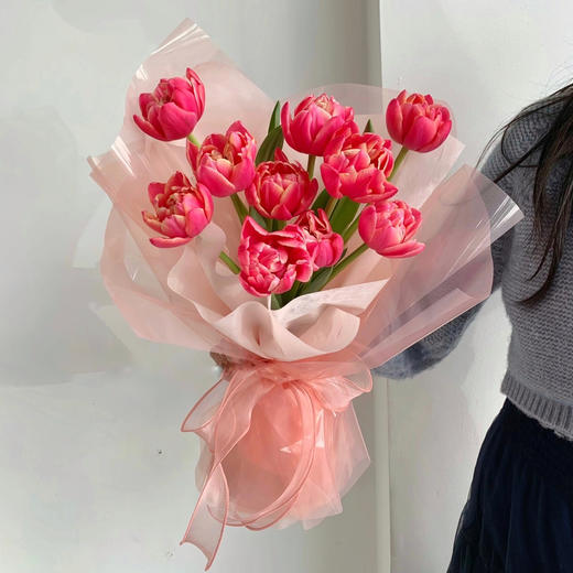 《草莓松饼》粉色郁金香花束 商品图3