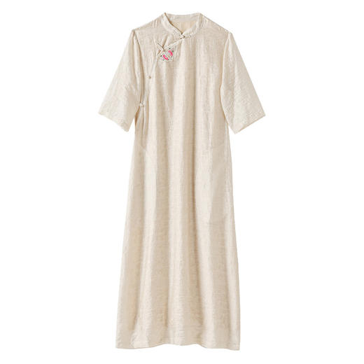 YM S358 2023春夏禅意风改良旗袍古典气质绣花立领开襟天丝提花文艺连衣裙 商品图4