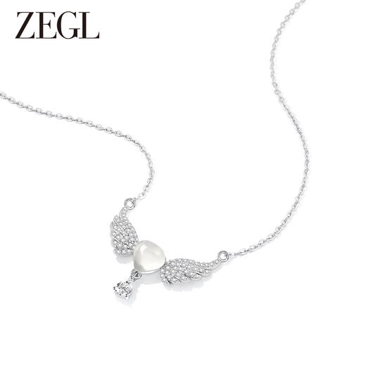 ZEGL天使之翼白玉项链女生925纯银轻奢小众锁骨链生日礼物送女友 商品图2