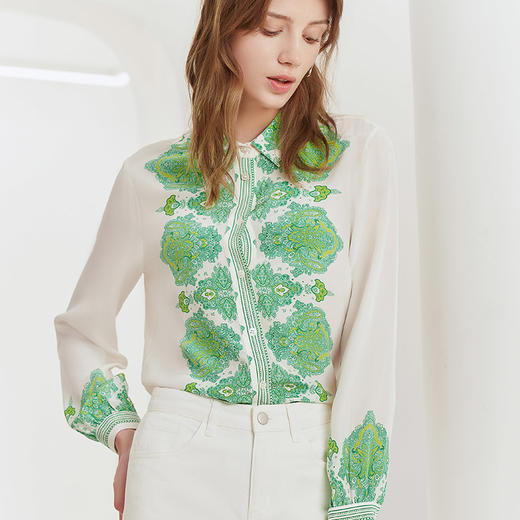 【桑蚕丝印花衬衫】23年春夏新品100%桑蚕丝衬衫时尚真丝上衣 商品图1