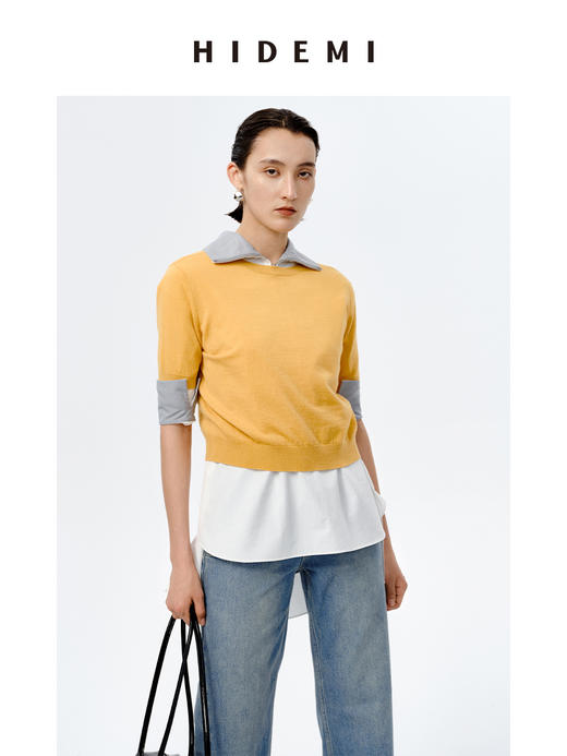 HIDEMI 美利奴羊毛系列薄款前后两面穿短款针织上衣 阳光橙/牛油果绿/马卡龙蓝/黑色 商品图2