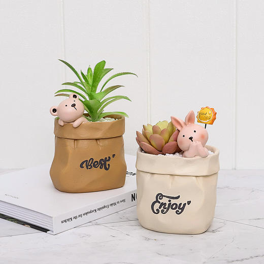 创意复古仿纸袋笔筒收纳树脂摆件 商品图1