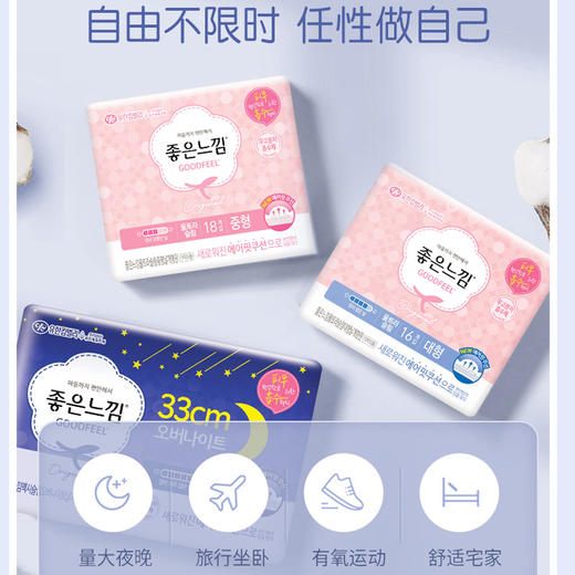 WHBX(中欧班列精选2包)韩国好感觉天然纯棉护垫/卫生巾 原装进口用夜用无荧光剂超薄棉柔亲肤护垫/卫生巾/包 商品图3