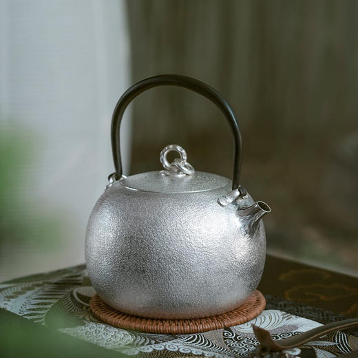 万仟堂 手工日式银壶 锤纹纯银S999 烧水壶家用煮水壶 茶道泡茶用 手工一张打银壶 纯手工锤纹初雪 商品图2