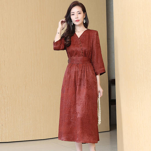 V领韩版气质优雅知性真丝连衣裙ASE-1040 商品图3